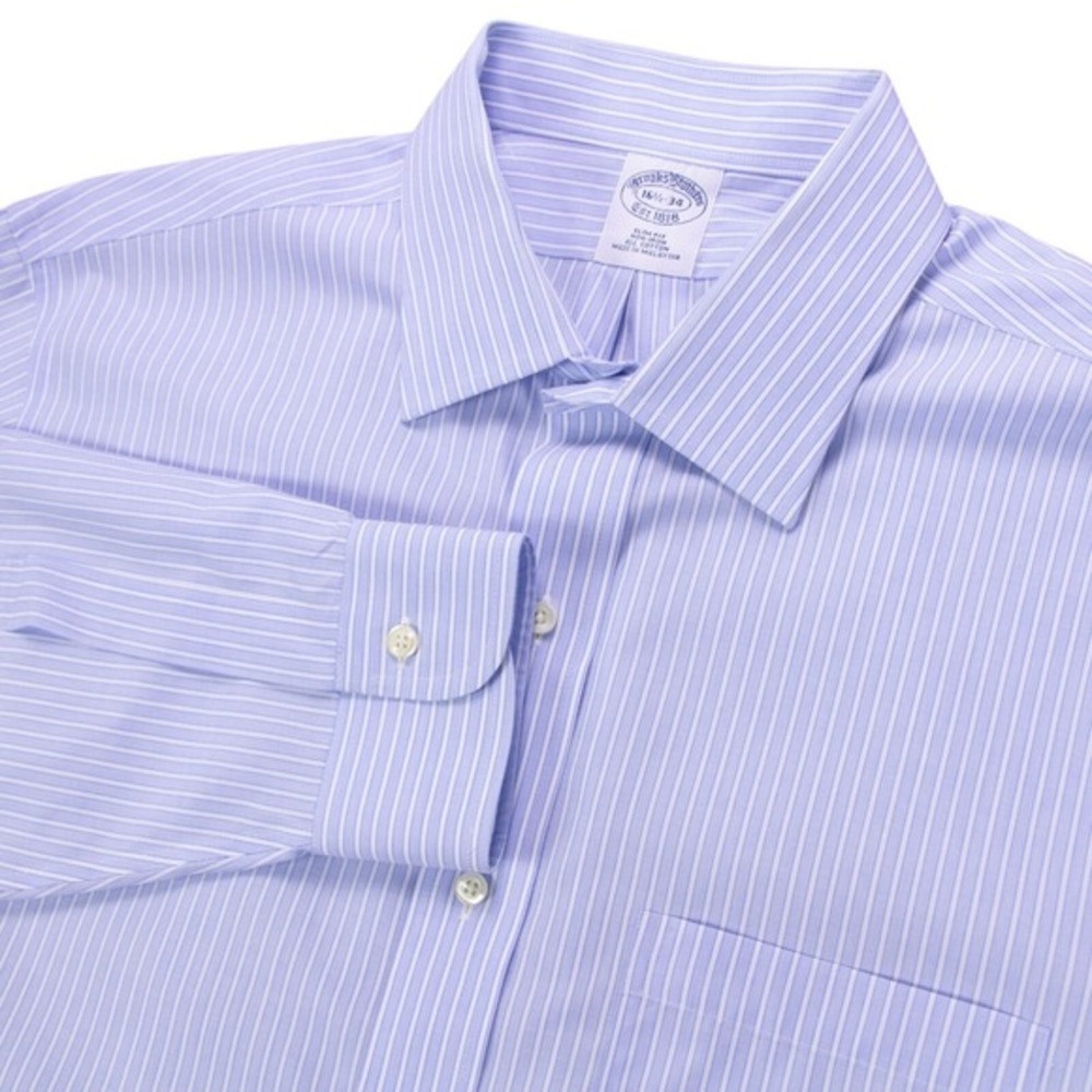 Brooks Brothers 1818 Slim‎ Fit Mens Large 16.5 x 35 Blue Stripe Non Iron Shirt